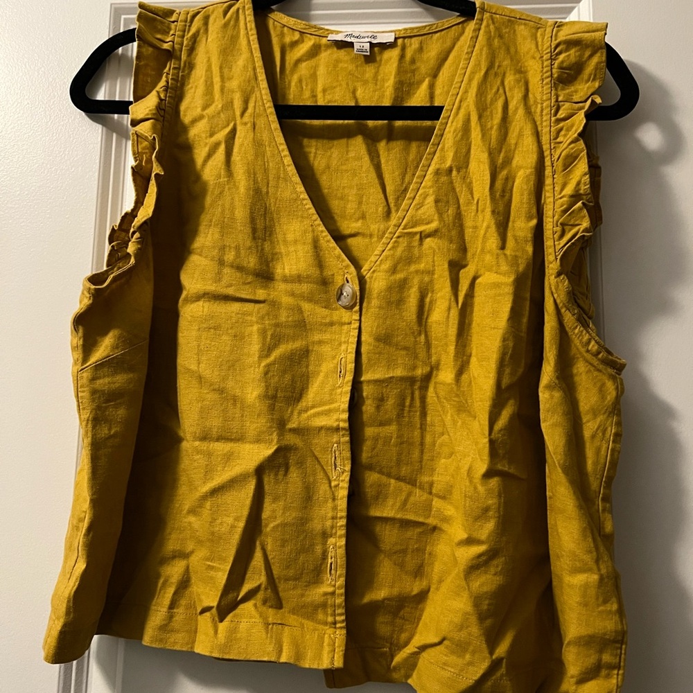 Madewell Yellow Sleeveless Ruffle Top